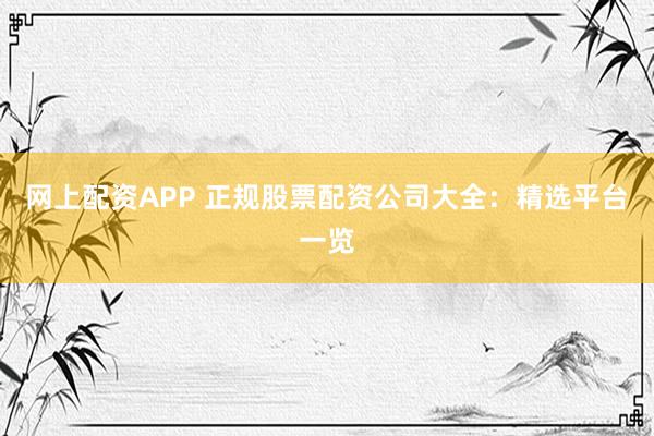 网上配资APP 正规股票配资公司大全:精选平台一览