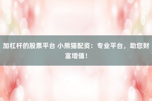 加杠杆的股票平台 小熊猫配资：专业平台，助您财富增值！