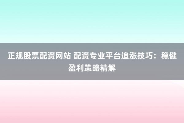 正规股票配资网站 配资专业平台追涨技巧:稳健盈利策略精解