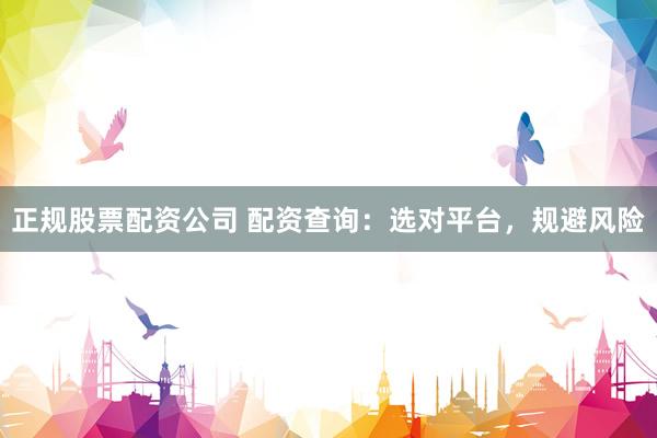 正规股票配资公司 配资查询：选对平台，规避风险