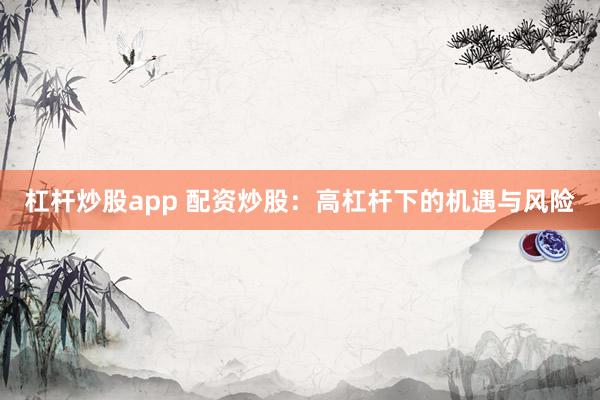 杠杆炒股app 配资炒股：高杠杆下的机遇与风险