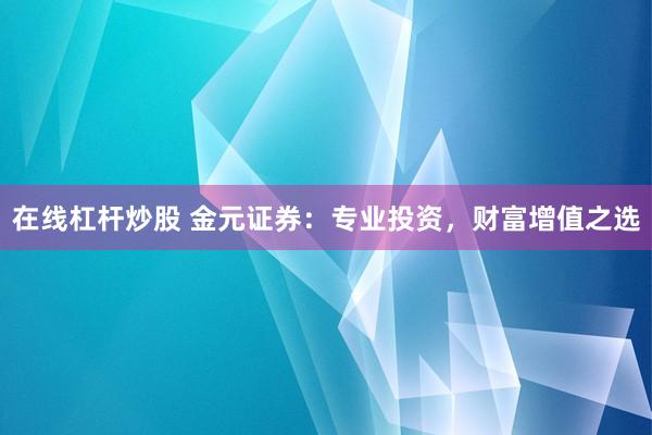 在线杠杆炒股 金元证券：专业投资，财富增值之选